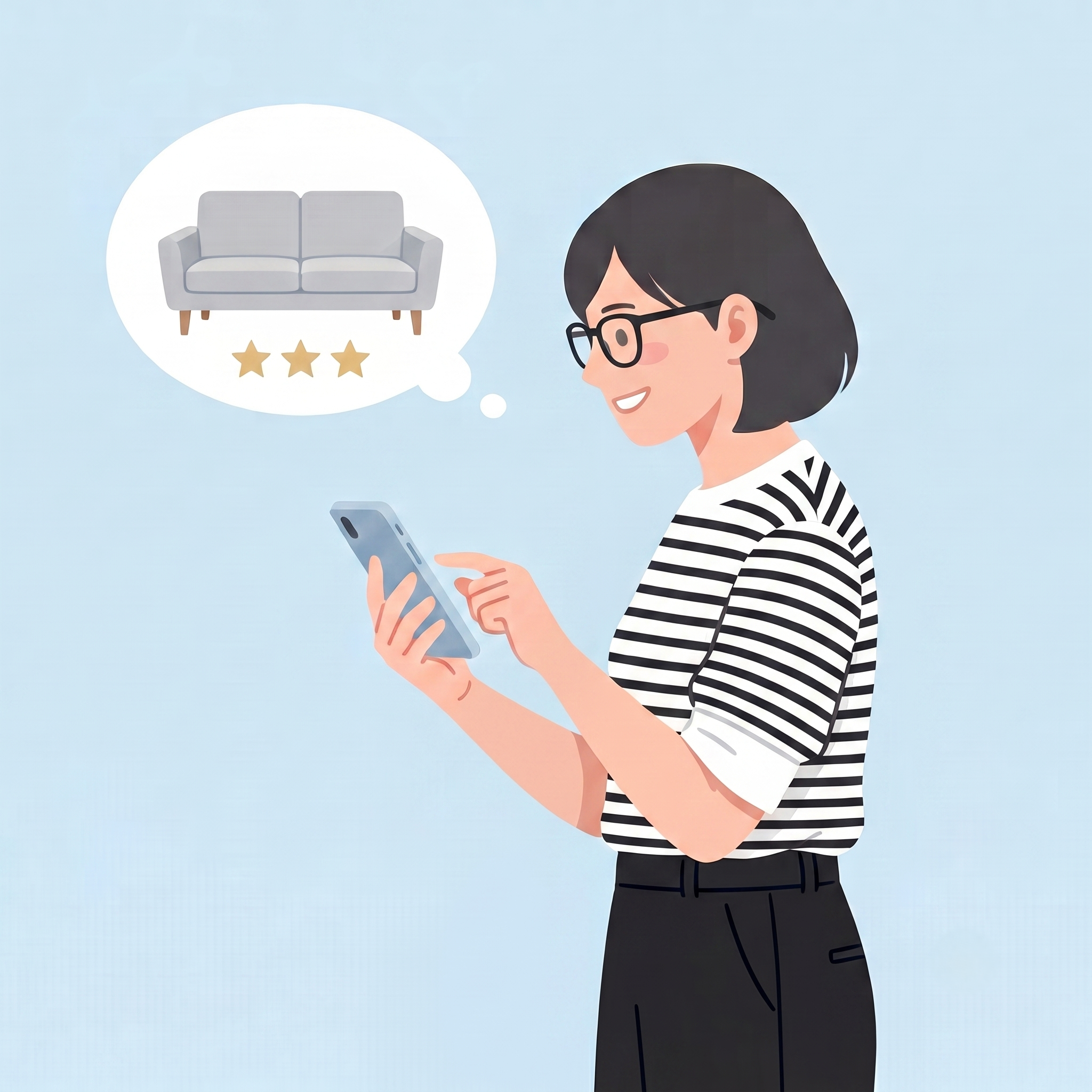 関家具の評判を見る女性