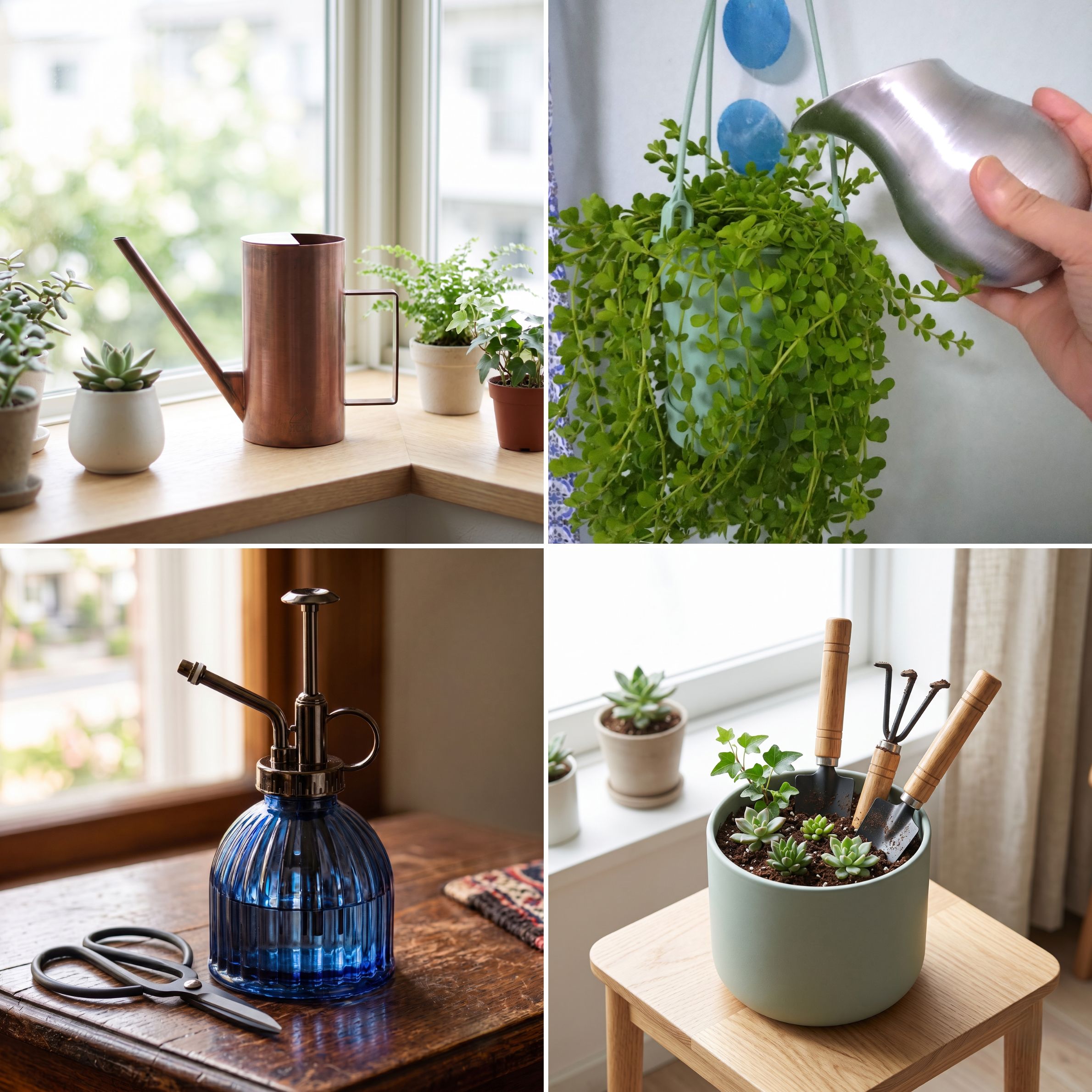 おしゃれなインテリアの観葉植物関連アイテム ジョウロ、霧吹き、花切りハサミ、スコップ、熊手