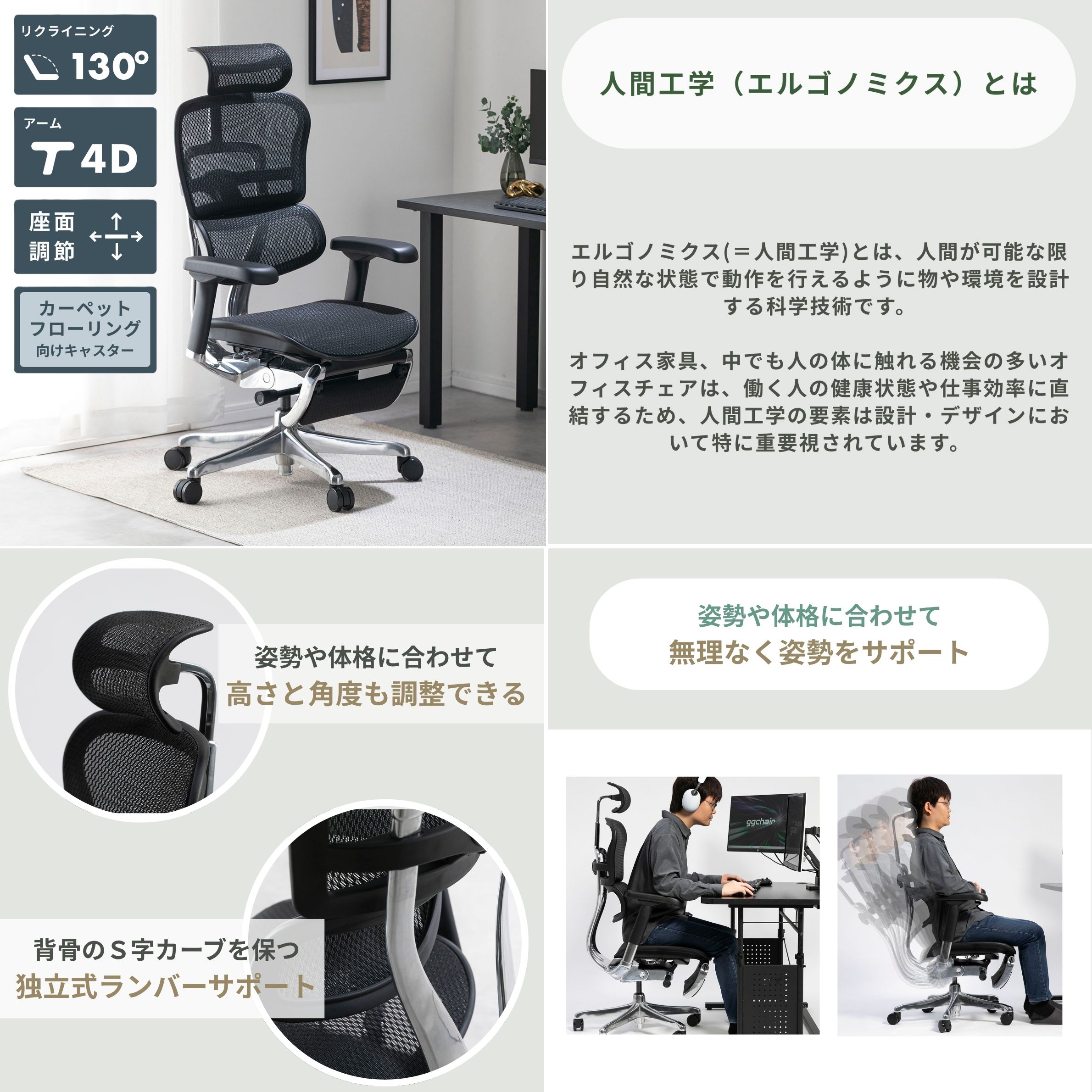 姿勢が良くなる椅子人間工学（エルゴノミクス）チェア Ergohuman Pro2 Ottoman