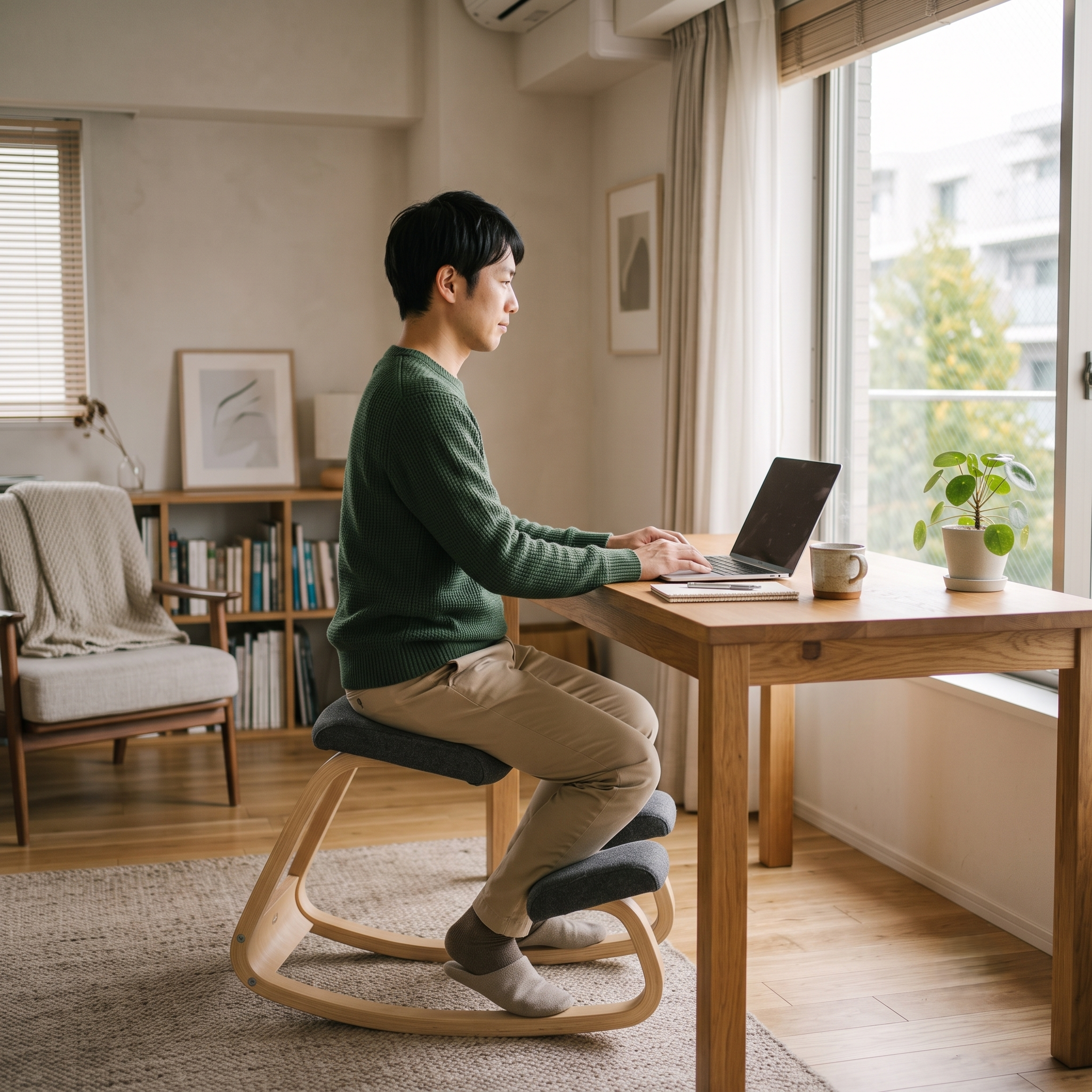 姿勢が良くなる椅子で仕事をする男性