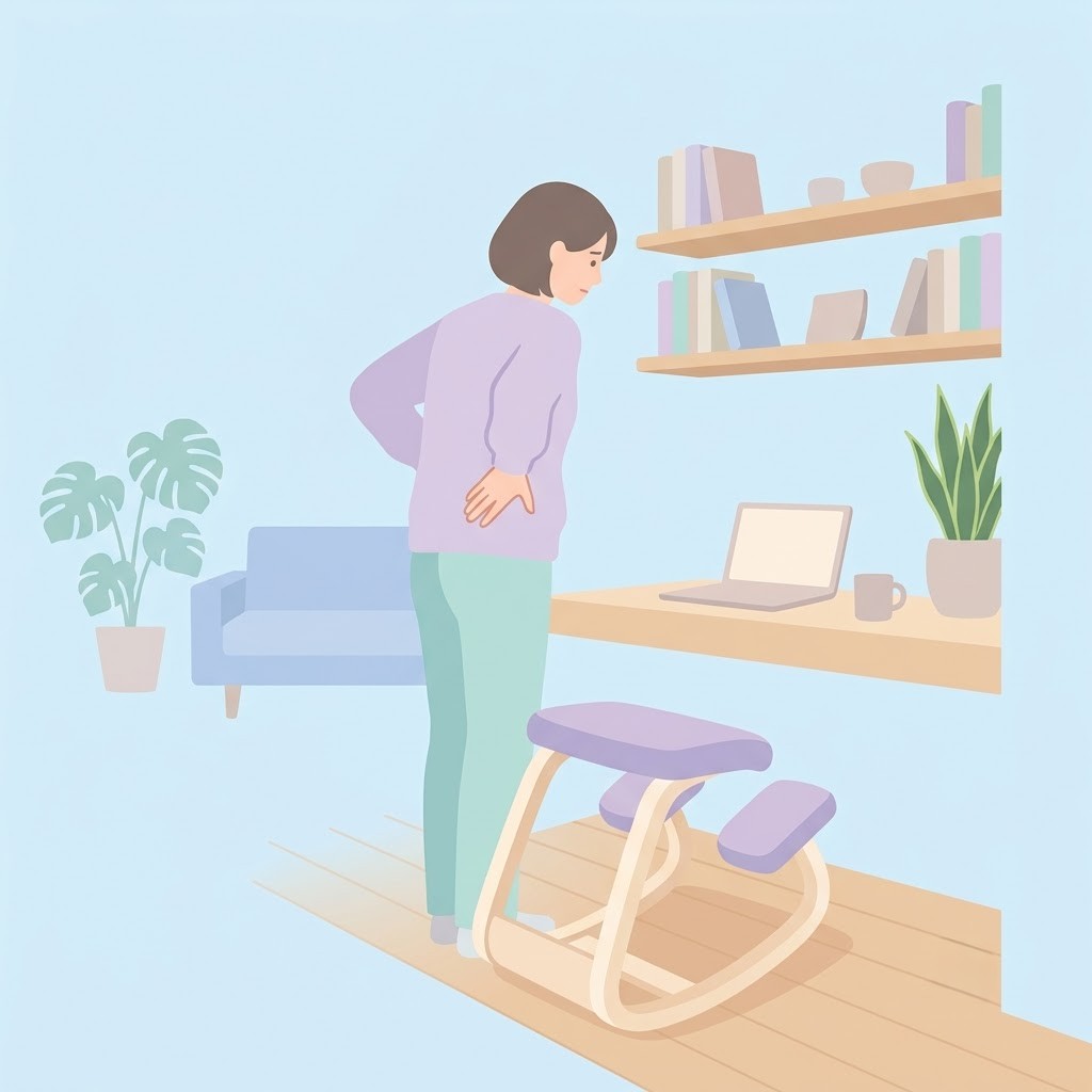 バランスチェアを買って後悔している女性