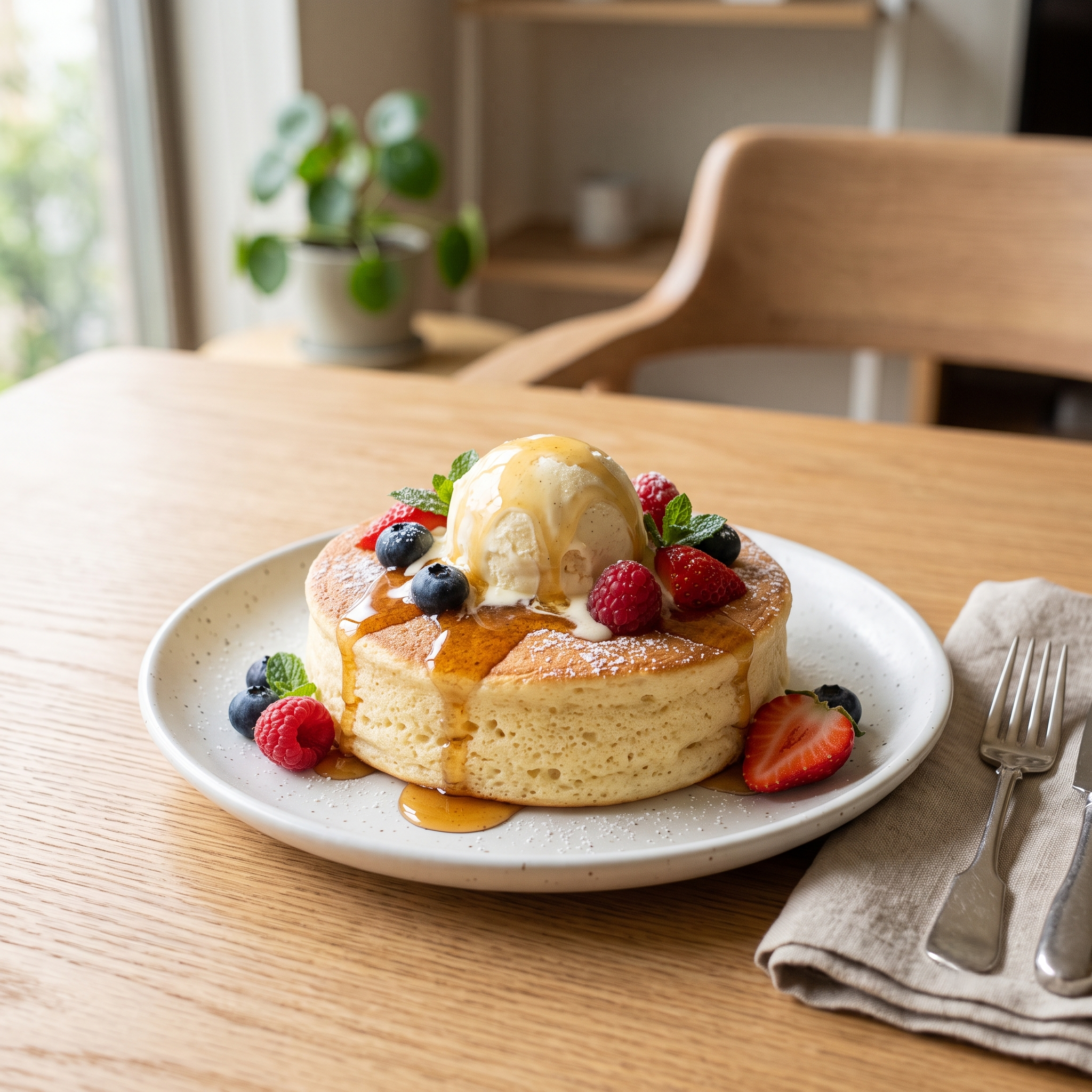 アイスクリームメーカー レシピで作ったホットケーキアイス乗せ