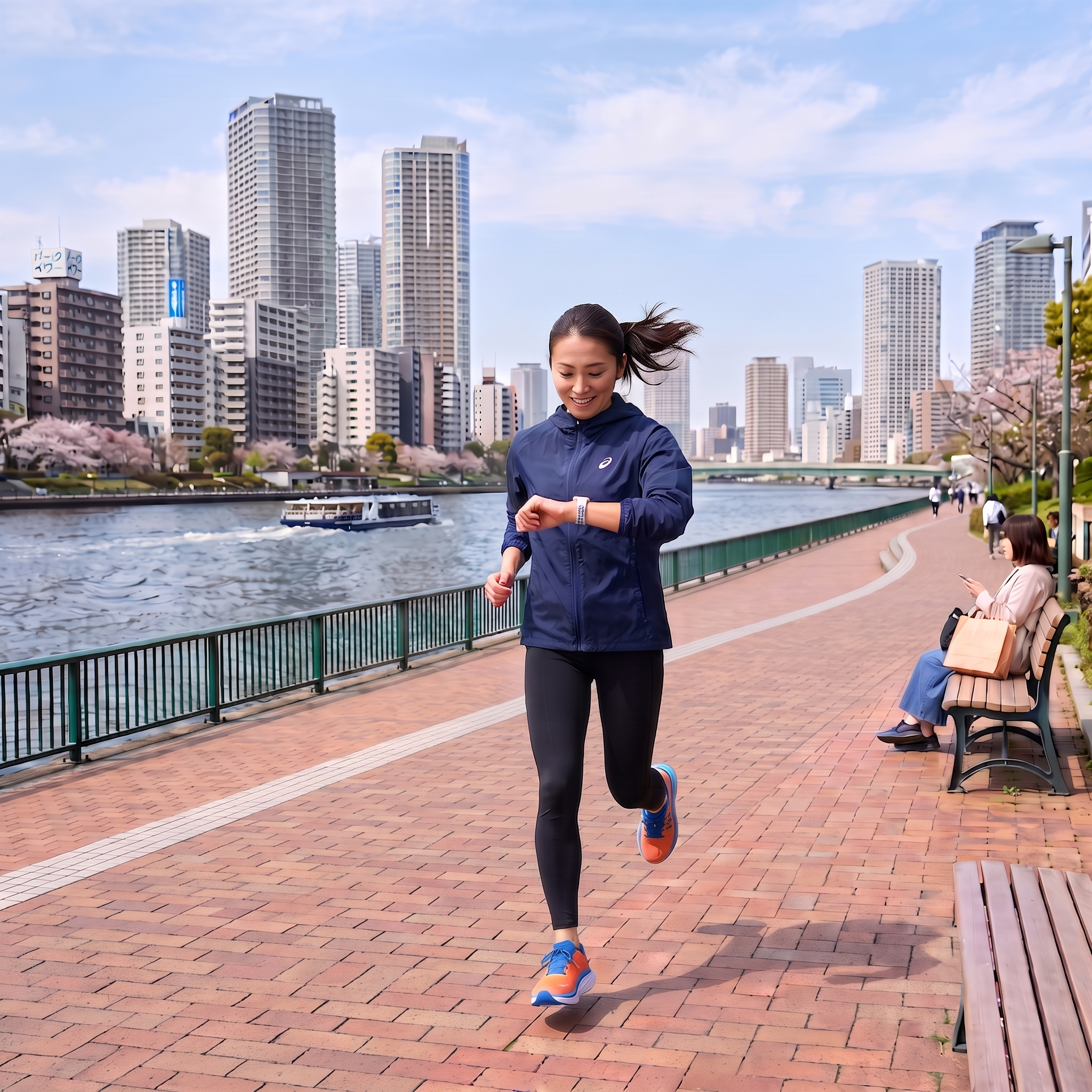 おすすめの防水スマートウォッチで健康管理しながらジョギングする女性