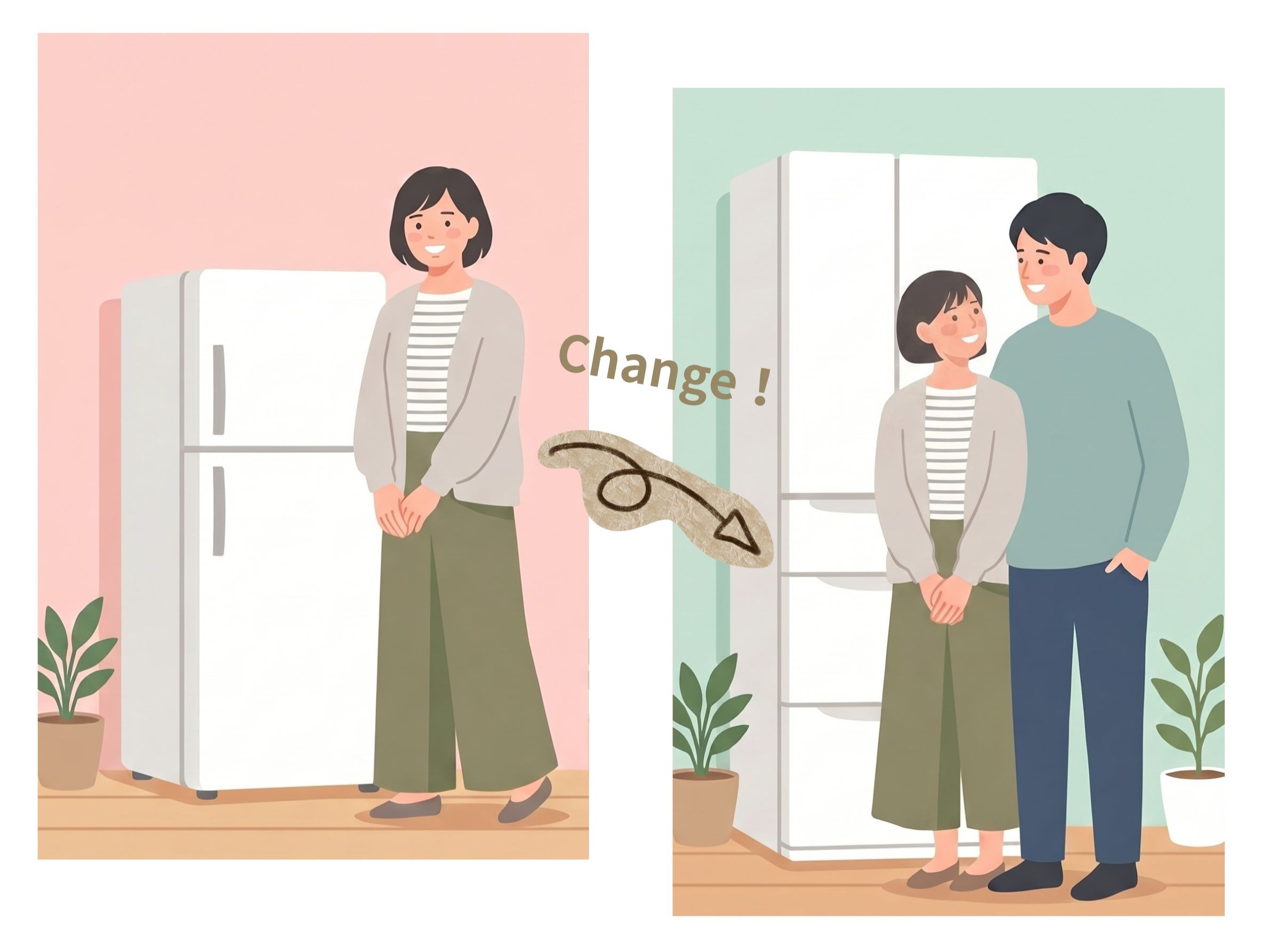 一人暮らしから二人暮らしになって冷蔵庫のサイズをレンタルサブスクで変えた女性