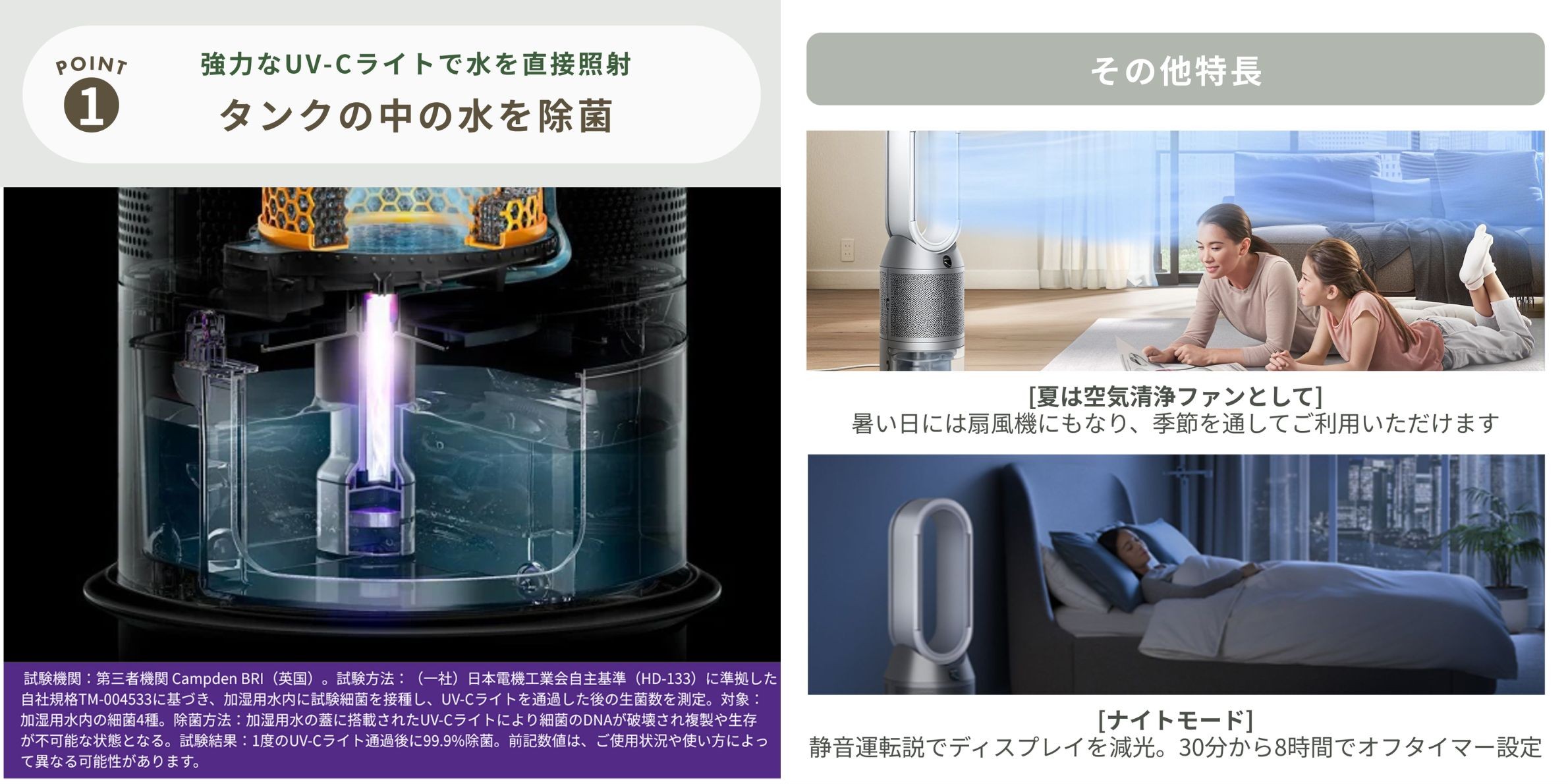 Dyson  ダイソン　加湿空気清浄機 Purifier Humidify+Cool PH03のタンクとナイトモード
