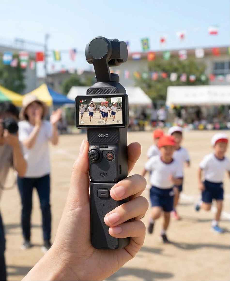 運動会でVlogカメラを構える様子