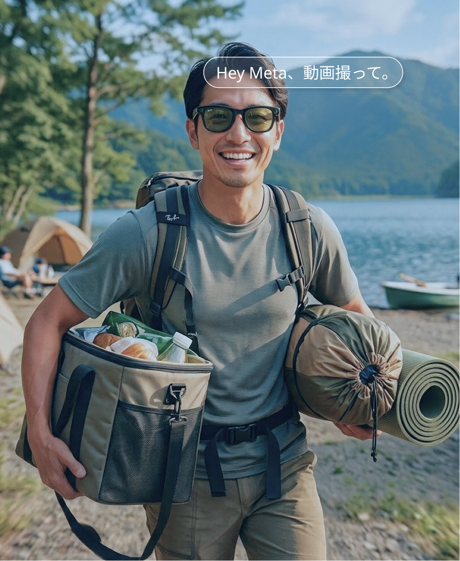 スマートグラスをかけてアウトドアで動画を撮る男性