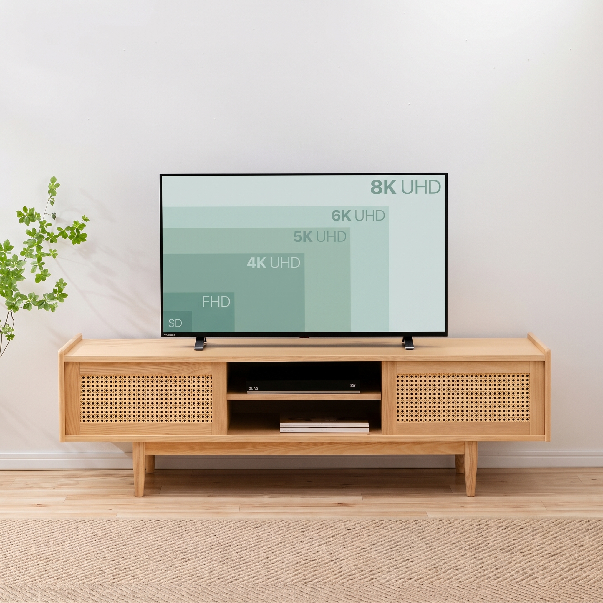 ８K、４K、５K、４K、フルHD、SDのサイズ比較が分かるテレビ画面