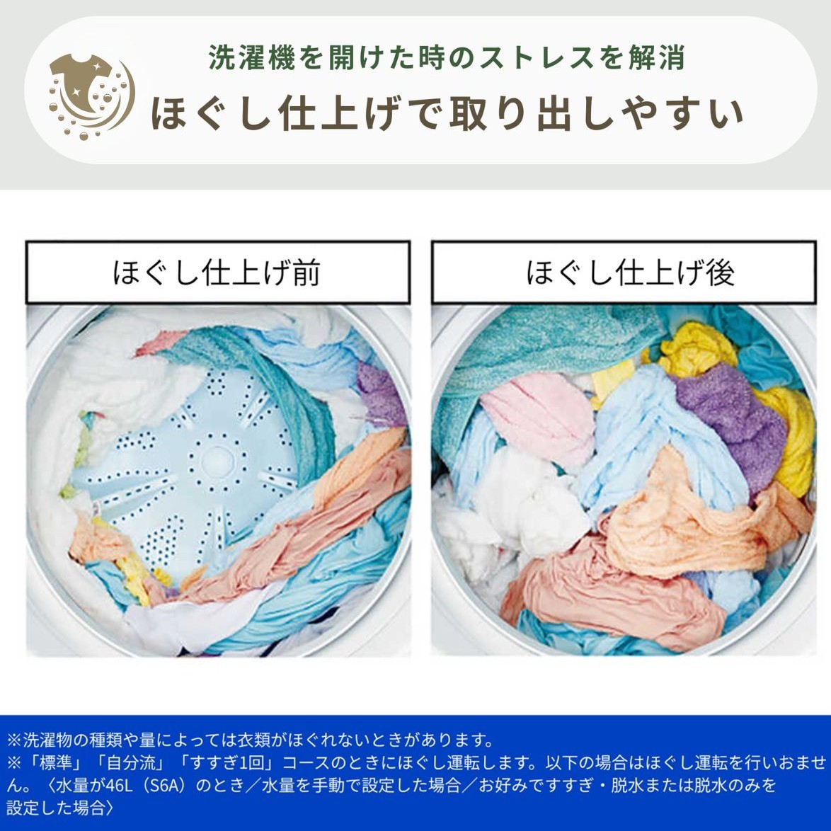 ほぐしてくれるから衣類が伸びないAQUA（アクア）全自動洗濯機 5kg