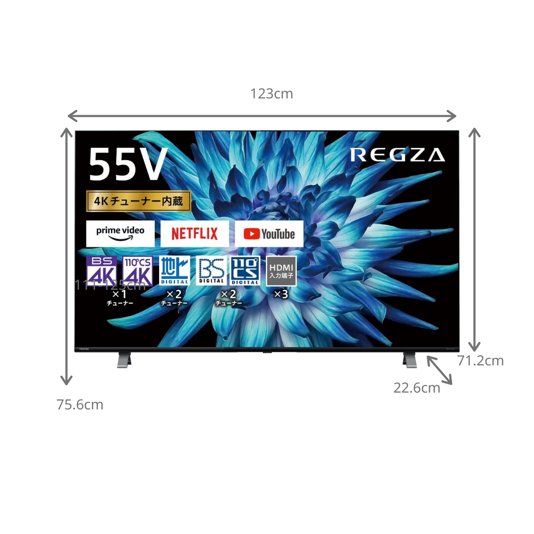 電化製品 レンタル REGZA 4K内蔵LED液晶テレビ