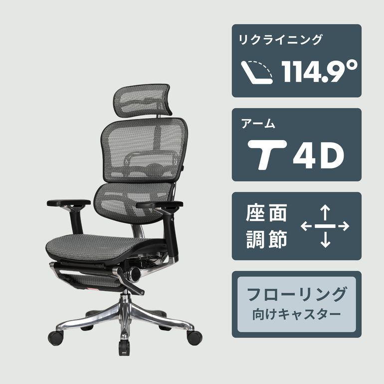 Ergohuman PRO オットマン内蔵 ワークチェア エラストメリックメッシュ