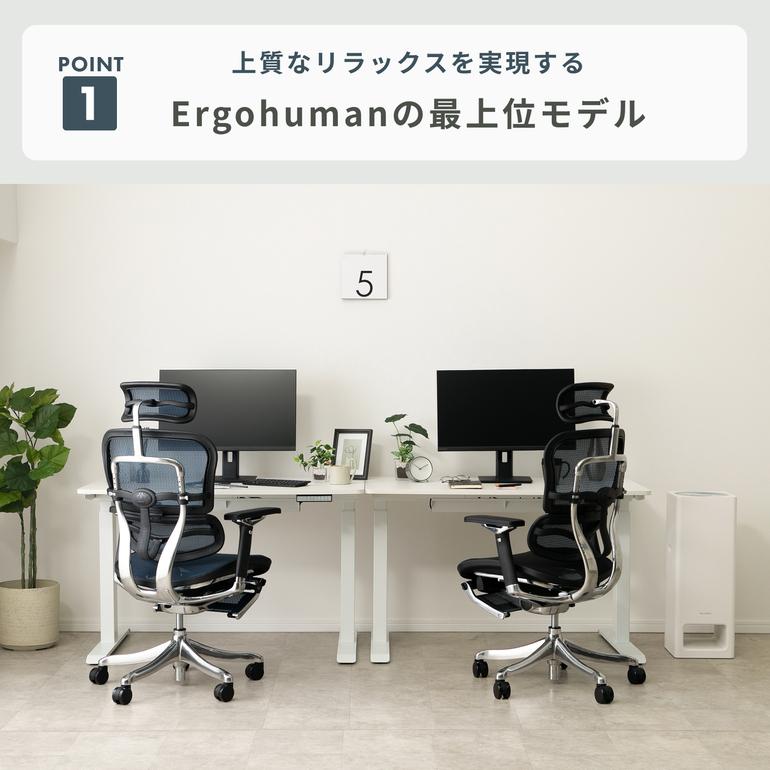 Ergohuman PRO オットマン内蔵 ワークチェア エラストメリックメッシュ 