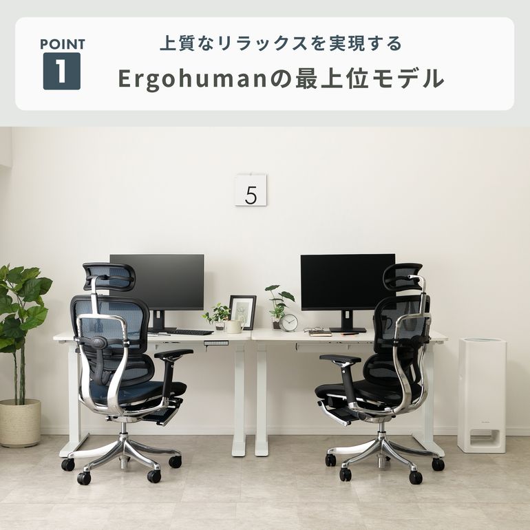 Ergohuman PRO オットマン内蔵 ワークチェア エラストメリックメッシュ
