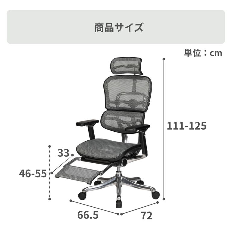 Ergohuman PRO オットマン内蔵 ワークチェア エラストメリックメッシュ