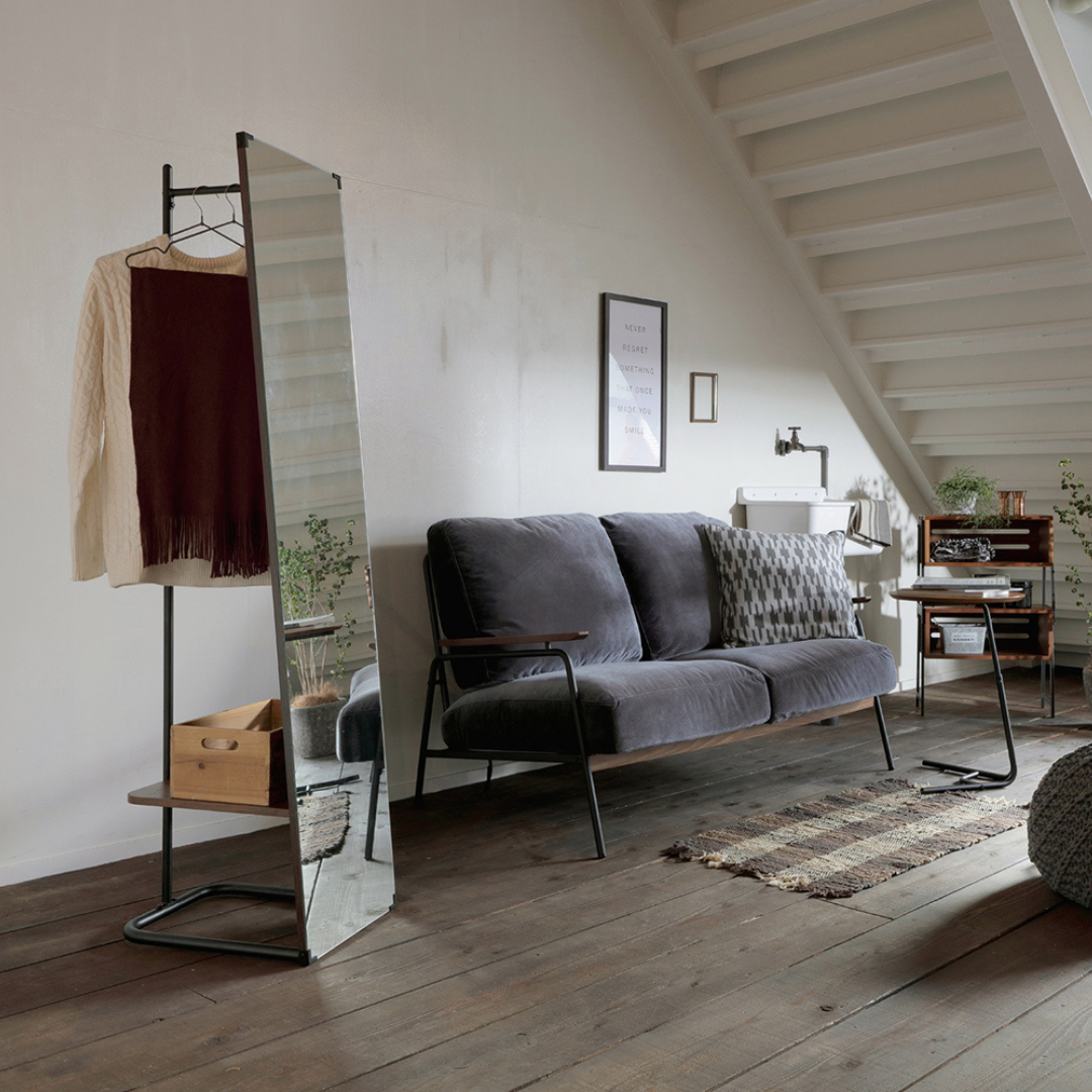 オフィスにおすすめのコートハンガー　【来客スペースにおすすめ】　省スペースでスリムなコートハンガーi-style ミラー付き ハンガーラック