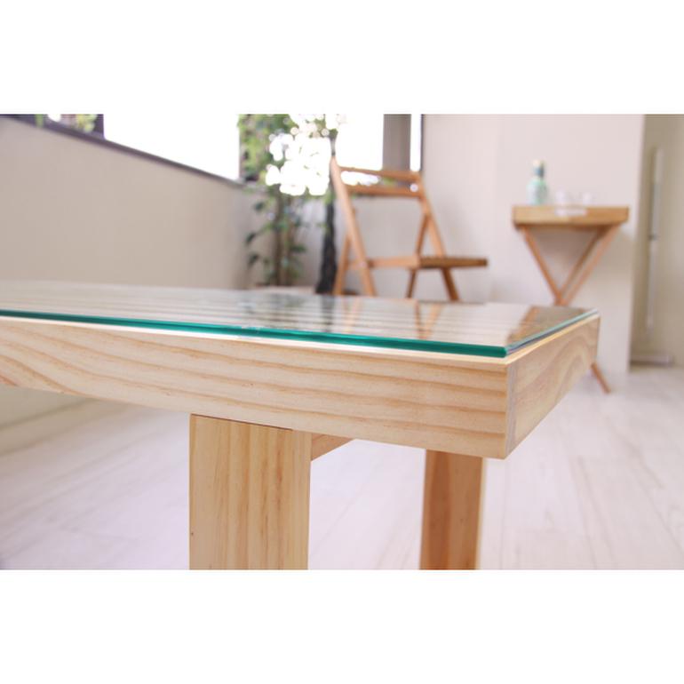 ガラス天板×木格子センターテーブル W115×D39×H35cm azumaya / 東谷の 