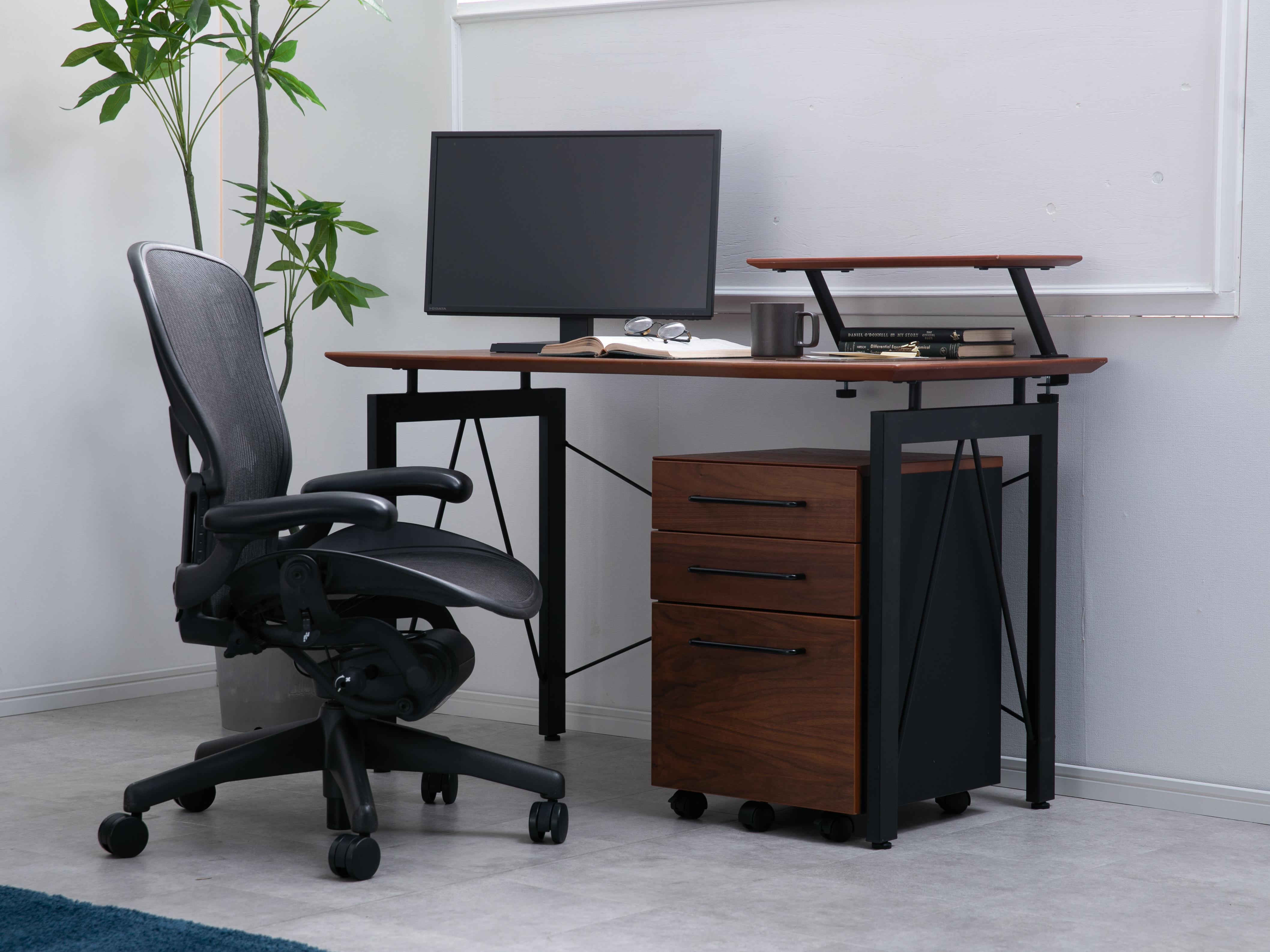 モダン木製デスク オープンシェルフ付き ミニ天板付き ワークデスク W120×D60×H74cmのレンタル・サブスク・通販