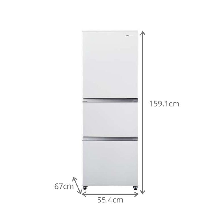 Hisense（ハイセンス）282L 3ドア冷凍・冷蔵庫 幅55.4×奥行67×高さ