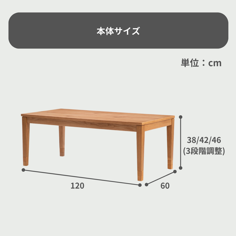 ノットオーク コタツ リビングテーブル 幅120×奥行60×高さ38㎝の