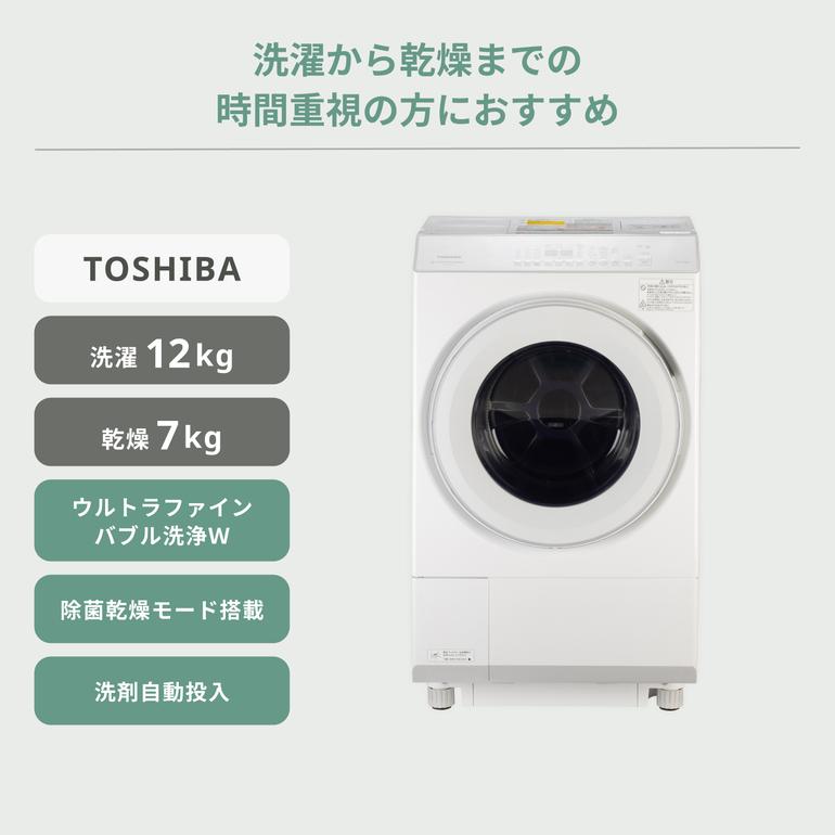 TOSHIBAドラム式洗濯乾燥機 ZABOON スタンダードモデル【洗濯12kg/乾燥 