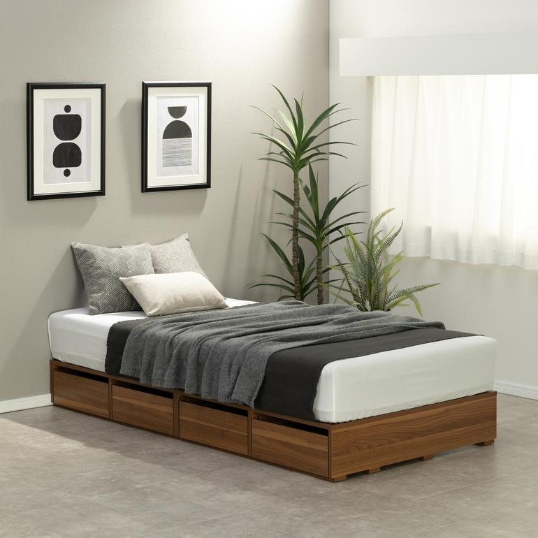 収納付きで高さ20cm　4つの引き出し収納　フラット 収納ベッドフレーム