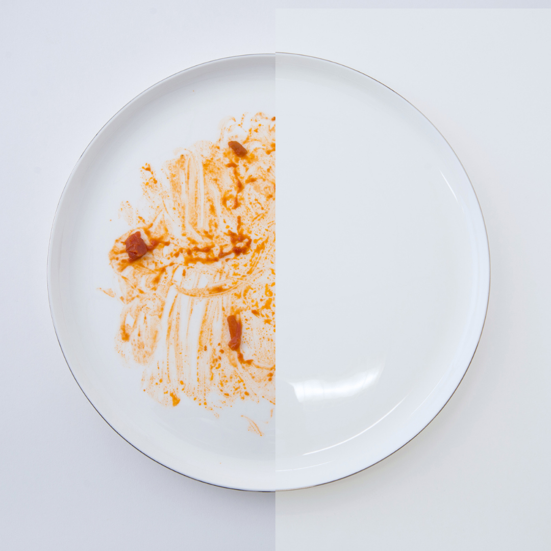 食洗機で皿洗いしたときの洗浄前後の比較