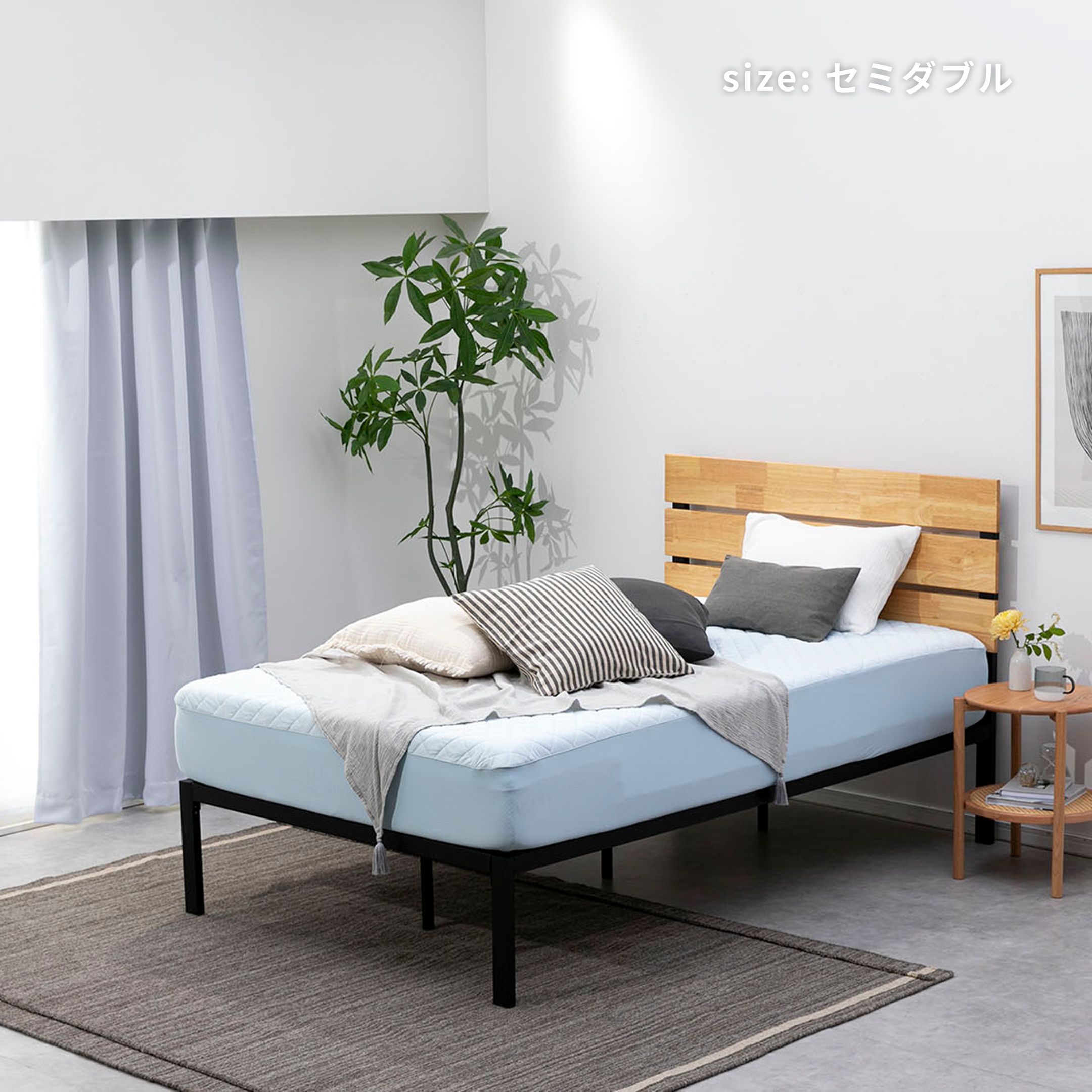 ZINUS Sonoma スチール＆ウッド ヘッドボード付ベッドフレーム