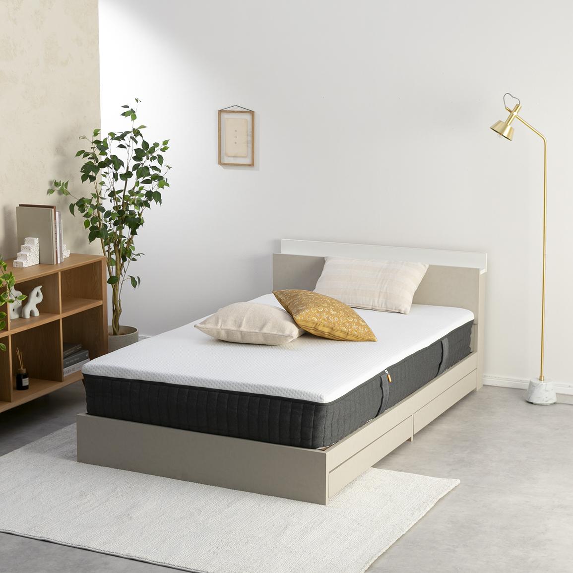 両サイドに開く引き出し収納　デザインにもこだわるローベッド　Apel 宮付き 収納ベッドフレーム OHKA