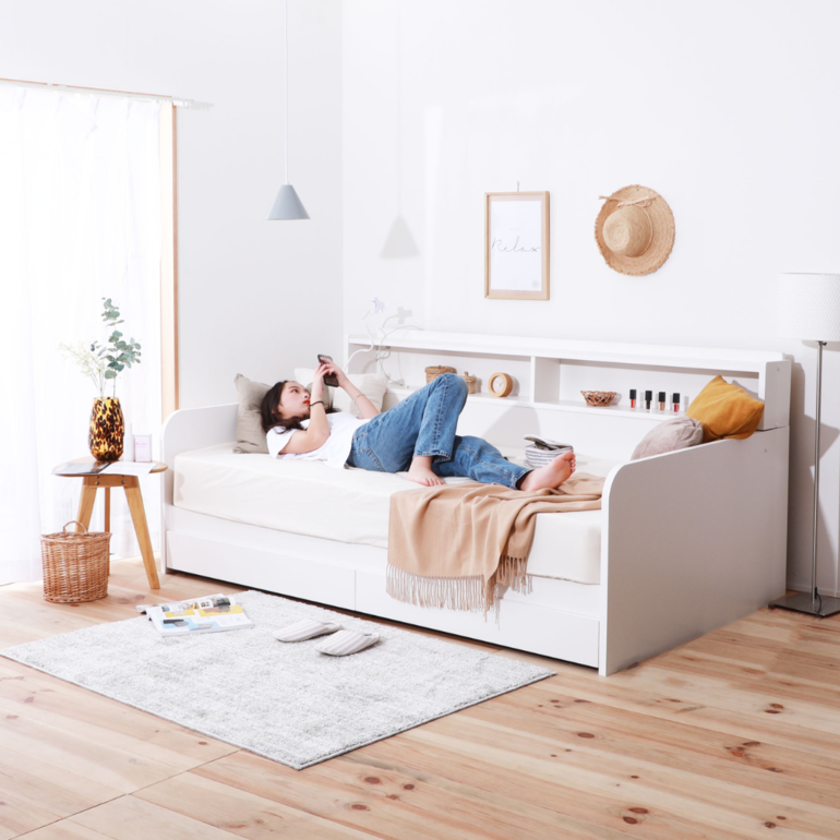 か*つ様 デイベッド 引き出し×3/マットレス×2, ホワイト/80x200 c か*つ様 デイベッド 引き出し×3/マットレス×2, ホワイト/80x200