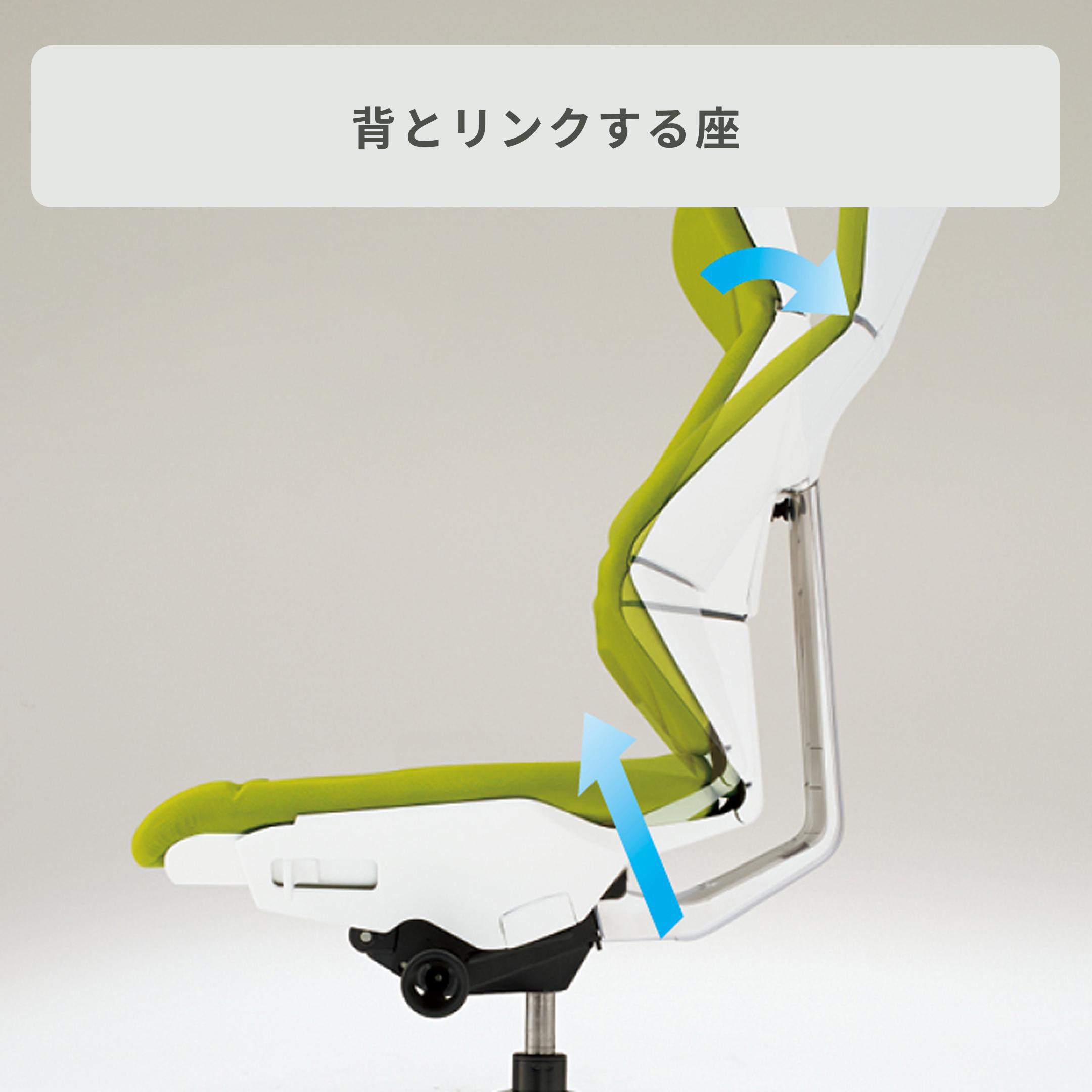 イトーキ オフィスチェアの「折り紙」の発想が生んだ多面的な背もたれの説明