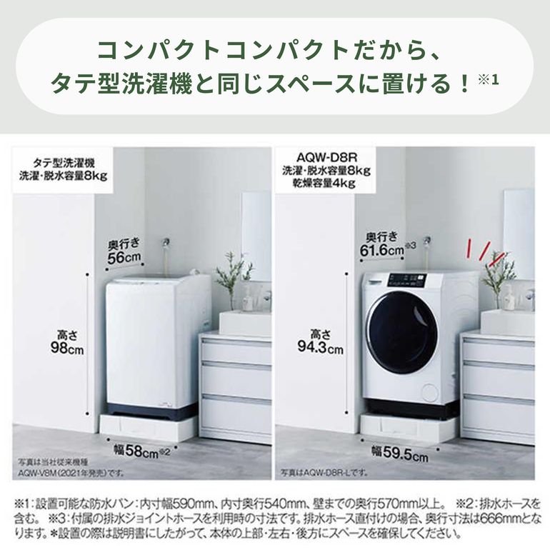 AQUA（アクア）まっ直ぐドラム2.0 ドラム式洗濯乾燥機 【洗濯8kg/乾燥