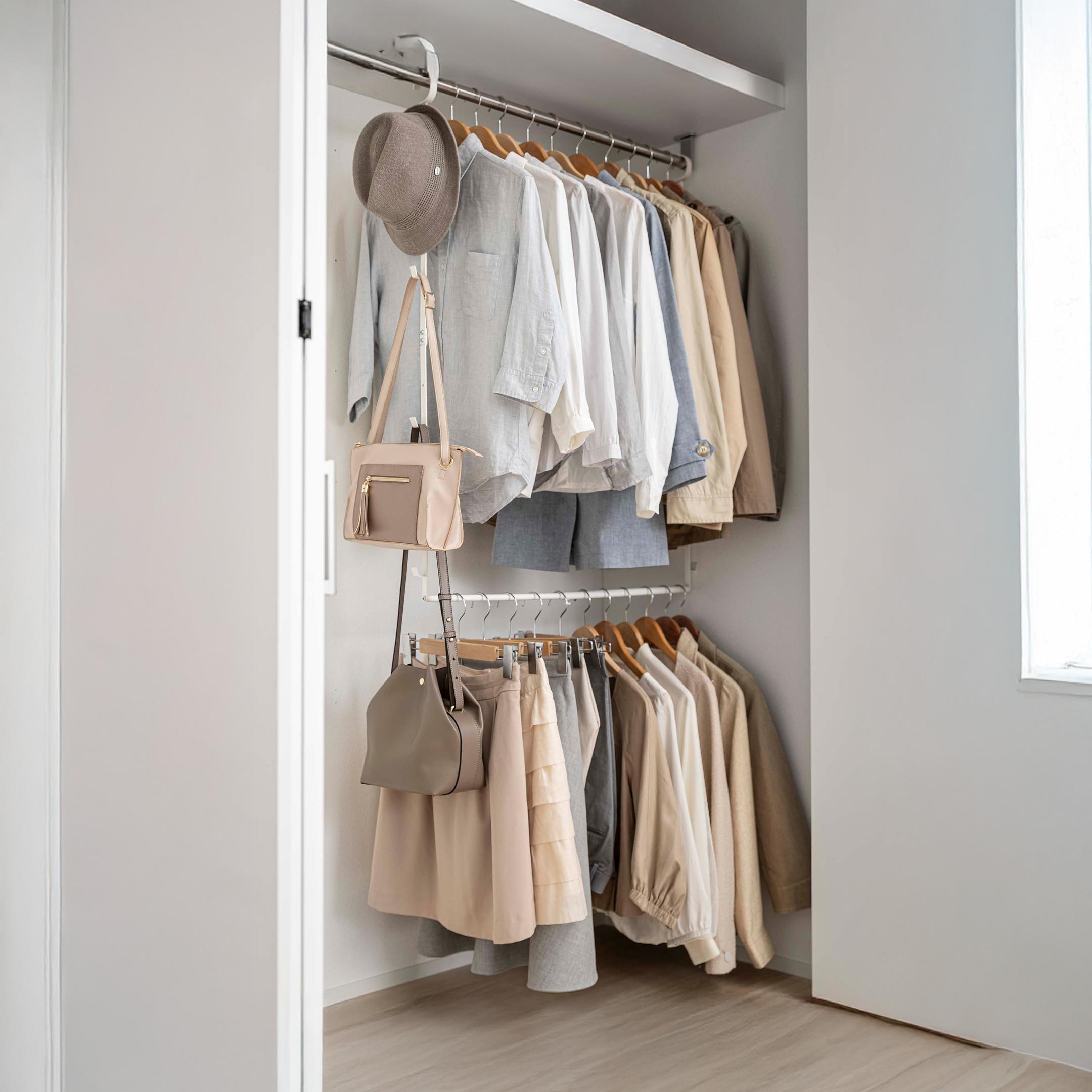 山崎実業 伸縮収納力アップ2段ハンガー 幅56-96×奥行5.5×高さ100