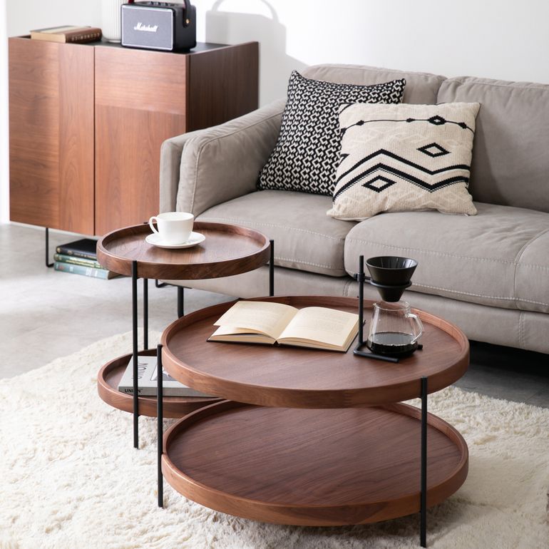 取付無料！モーダエンカーサ フムラ コーヒーテーブル 2段式ラウンドテーブル✨ moda en casa フムラ コーヒーテーブル 直径69×高さ38cm moda en casa