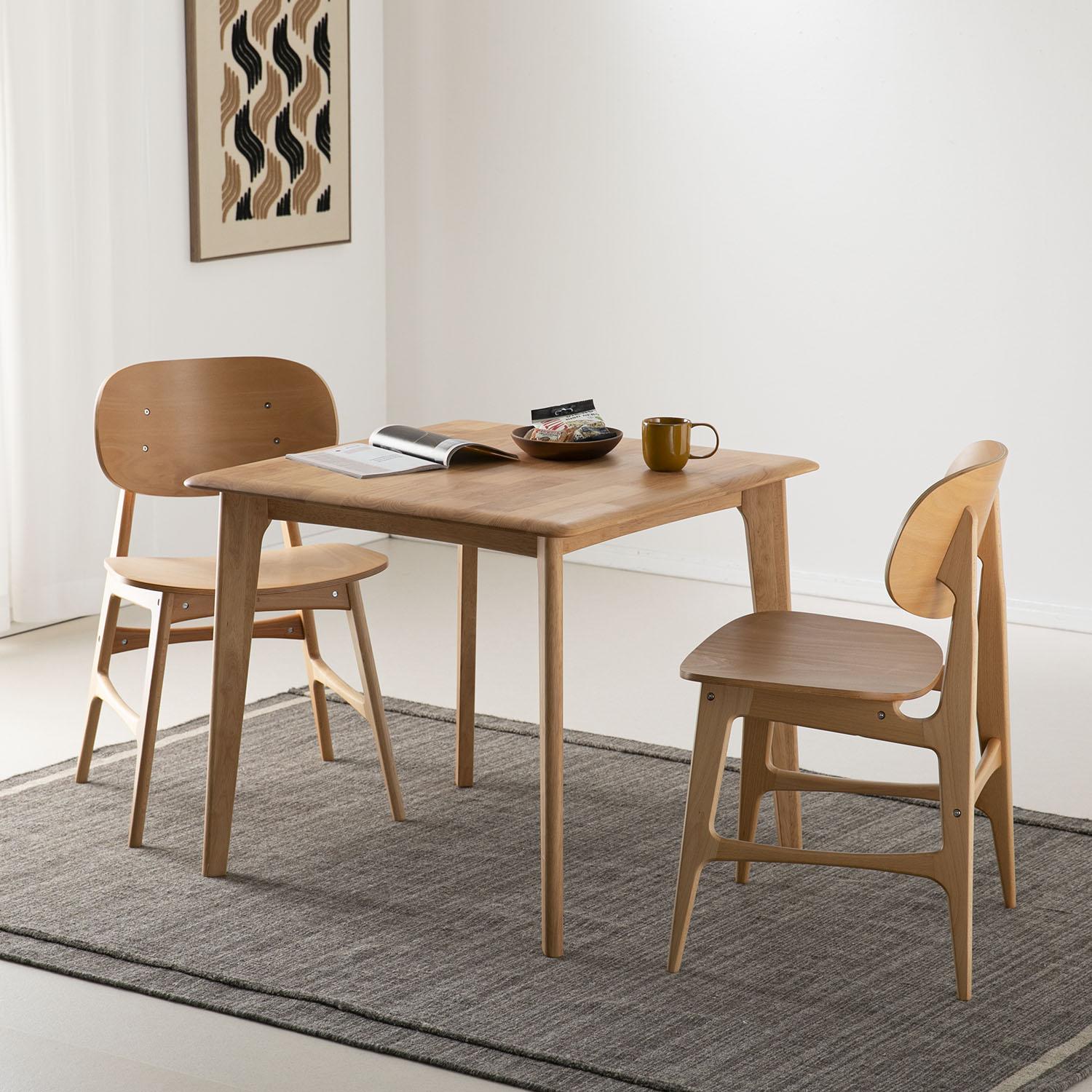 アルダー天然木 ダイニングテーブル 幅80×奥行80×高さ70cmの