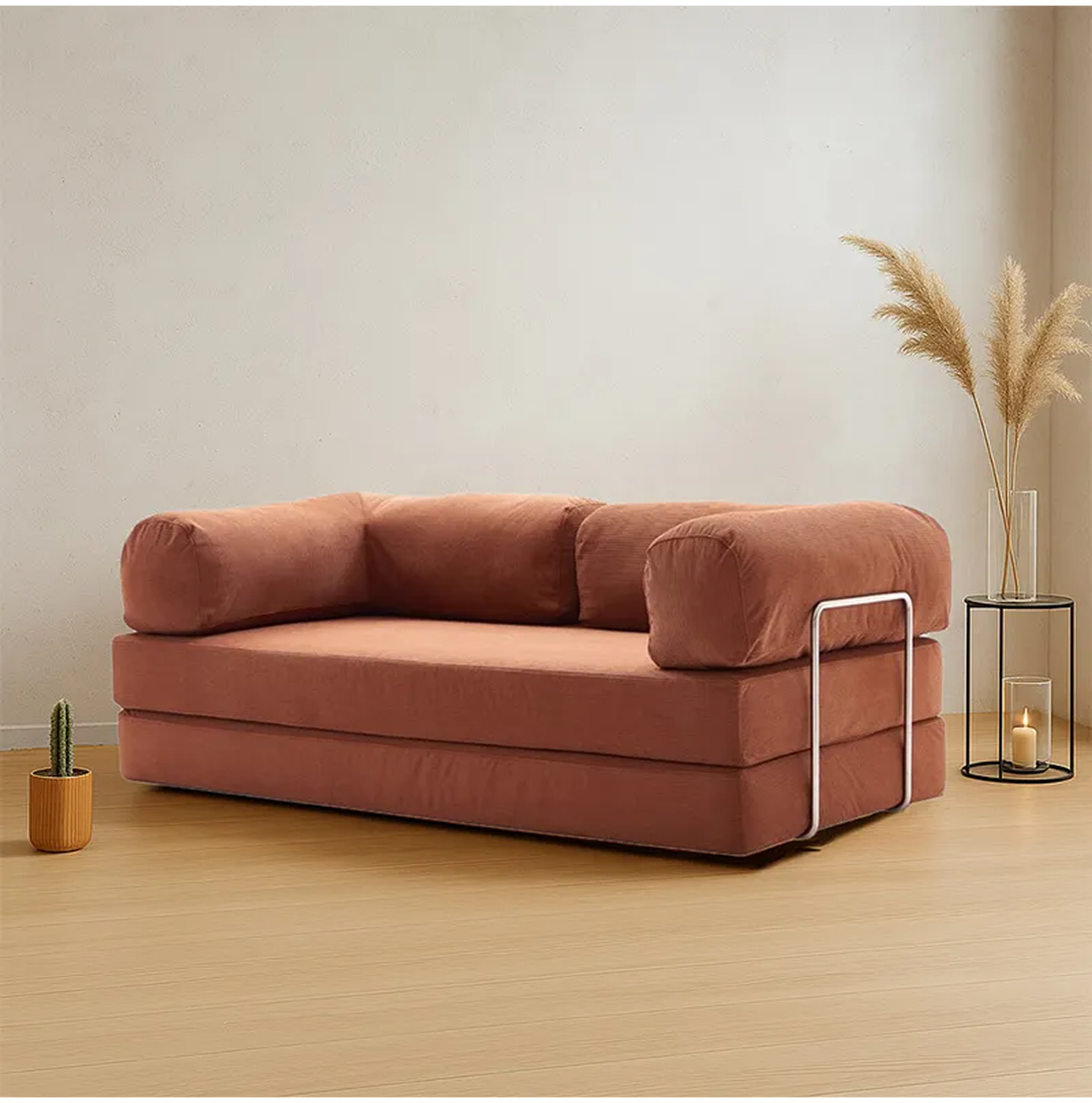 コーデュロイ レトロモダンソファベッド　ブラウン CAGUUU レトロモダンソファベッド 幅150×奥行100×高さ70cm CAGUU